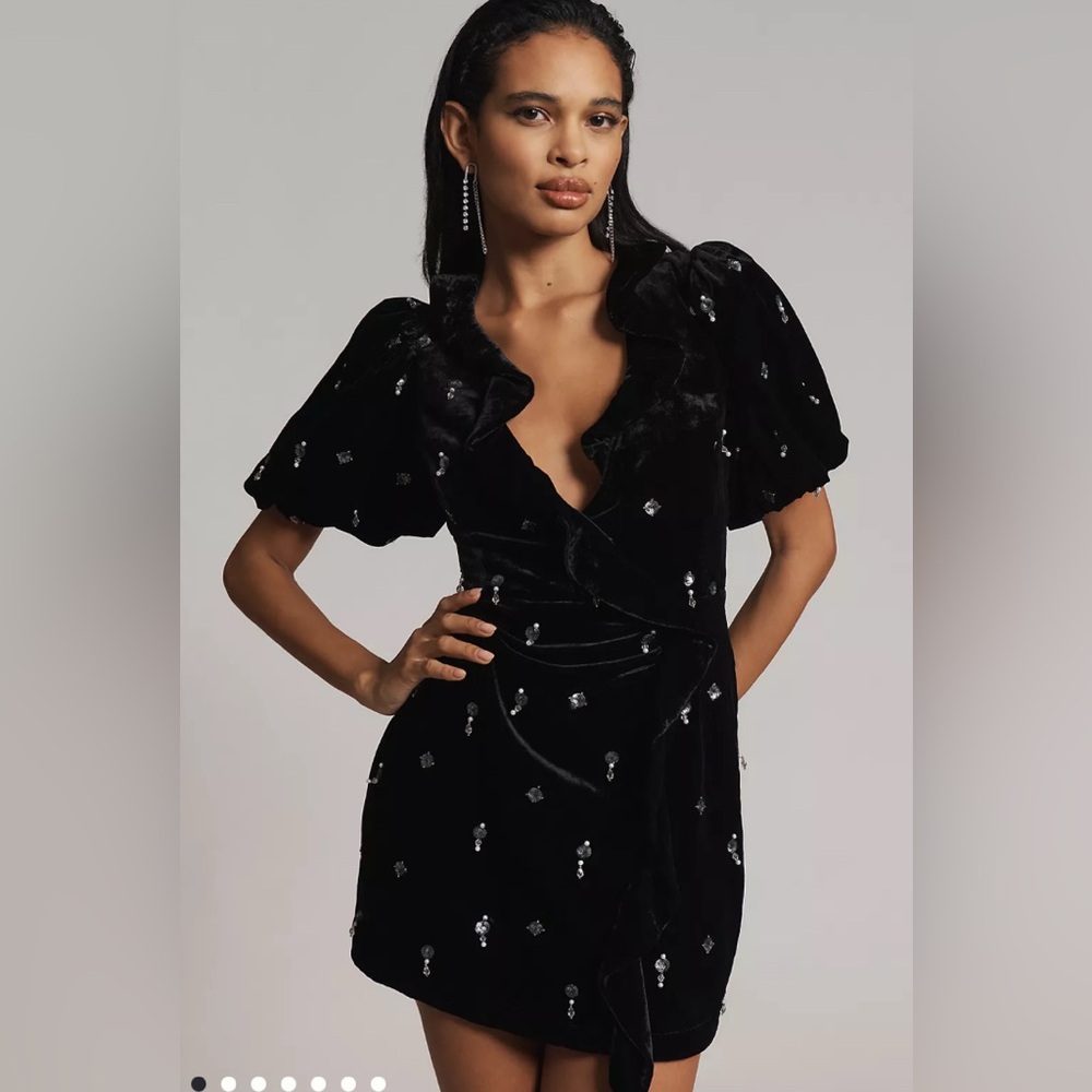 Maeve Black Mini Dress with Silver Accents